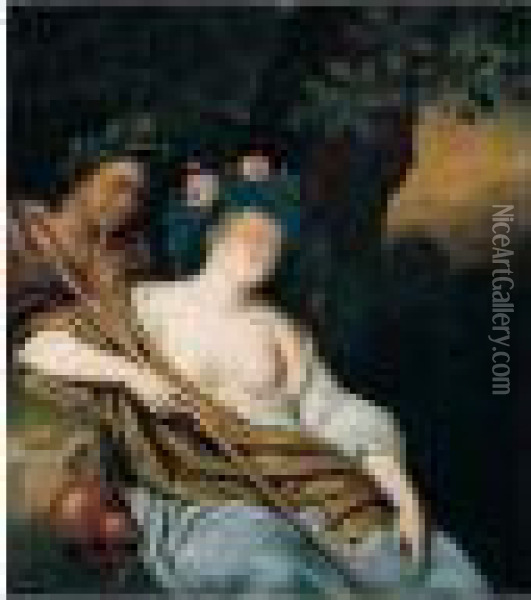 A Pastoral Scene: A Shepherd And A Sleeping Shepherdess Oil Painting - Willem van Mieris