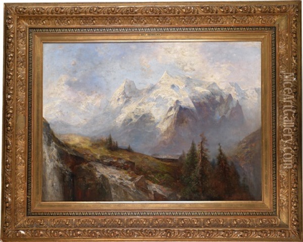 Der Ortler Und Die Konisgspitze Gesehen Von Den Alpen ... Der Malserhayde, Tyrol Oil Painting - Adolf Obermuellner