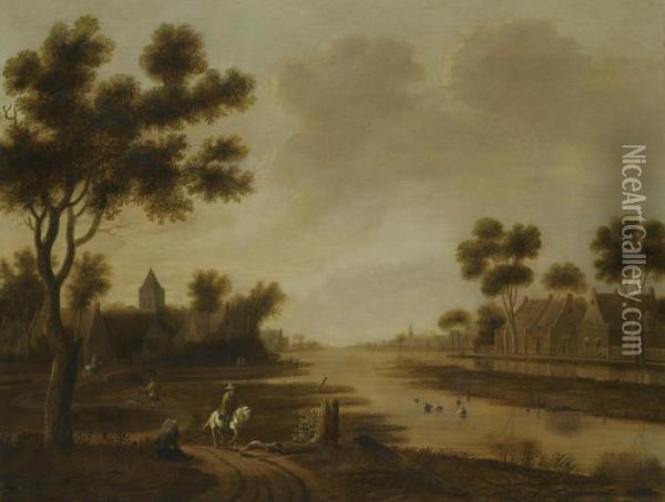 A Landscape Wirth Travellers On A Path Oil Painting - Joachim Govertsz. Camphuysen
