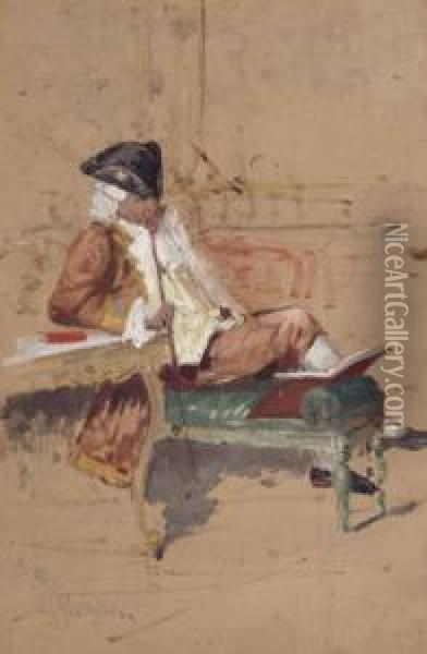 Sitzender Herr Mit Buch In Rokoko-kleidung Oil Painting - Salvatore Postiglione