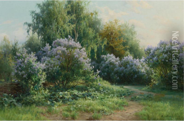 Landscape In Spring Oil Painting - Viktor Pavlovich Baturin