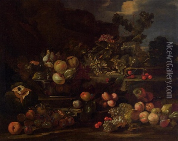 Stilleven Met Fruit En Vruchten Oil Painting - Luca Forte