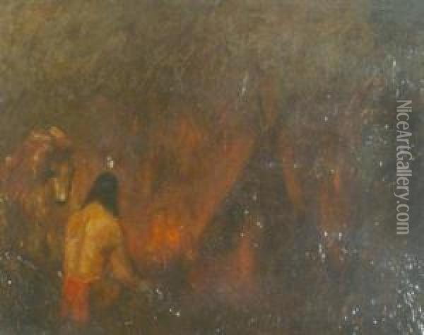 Indian Before Acampfire Oil Painting - Ralph Albert Blakelock