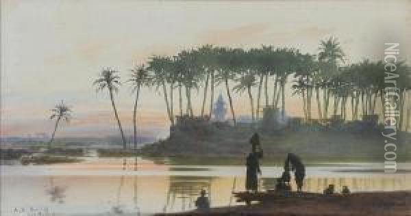Dusk On The Nile Oil Painting - Alexandre Nicolaievitch Roussoff