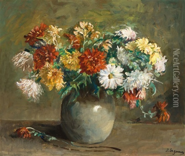 Chrysanthemes Dans Un Vase Oil Painting - Baruch Lopes de Leao Laguna