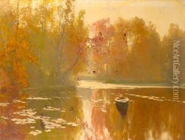 Autumnal Fishing Oil Painting - Andrei Nikolaevich Shilder