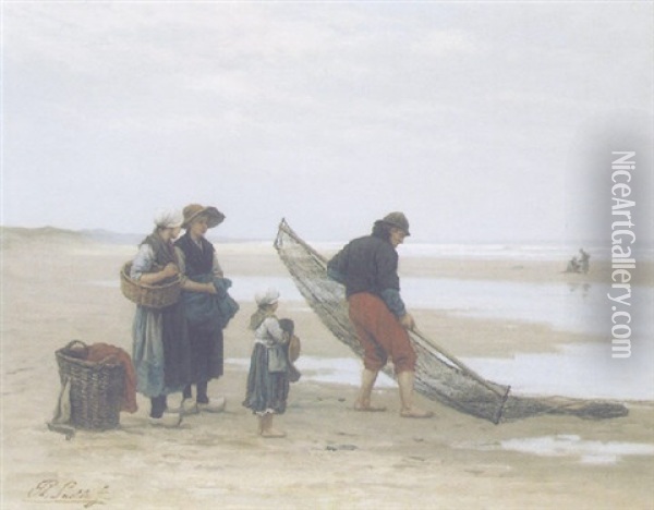 Fisherfolk Oil Painting - Philip Lodewijk Jacob Frederik Sadee