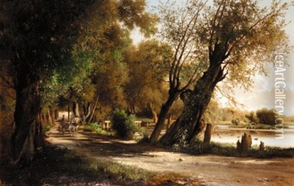 Travelling The Lakeside Road Oil Painting - Vladimir Fedorovich Ammon