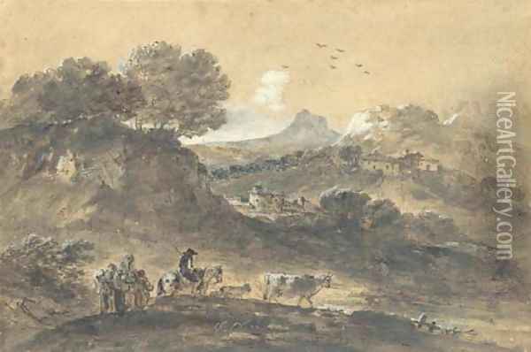 An extensive mountainous landscape with herdsmen Oil Painting - Francesco Zuccarelli
