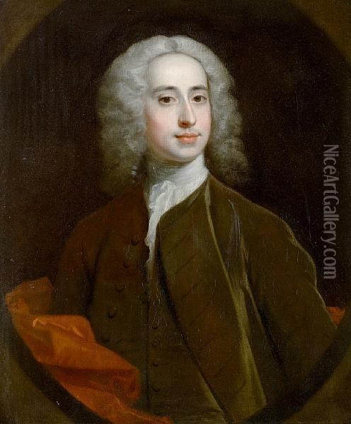 Portrait Of A Gentleman, Half-length, In A Brown Coat And Waistcoat Oil Painting - Richardson. Jonathan