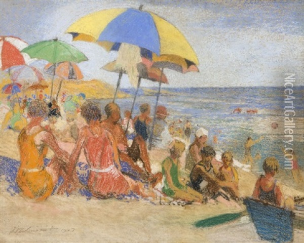 Sun Bathers, Likely Diver's Cove, Laguna Beach Oil Painting - William Alexander Griffith