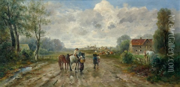 Dorf Im Vorfruhling Oil Painting - Emil Barbarini