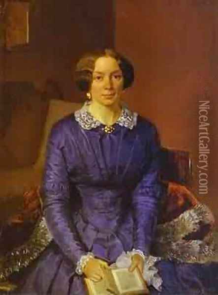 Portrait Of M I Krylova 1850-51 Oil Painting - Pavel Andreevich Fedotov