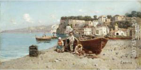 La Marina Di Sorrento Oil Painting - Giuseppe Laezza