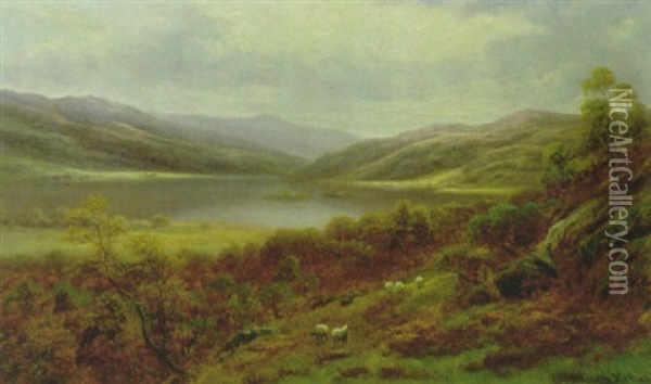 Rydal Lake From The Hills, Westmoreland Oil Painting - William Mellor