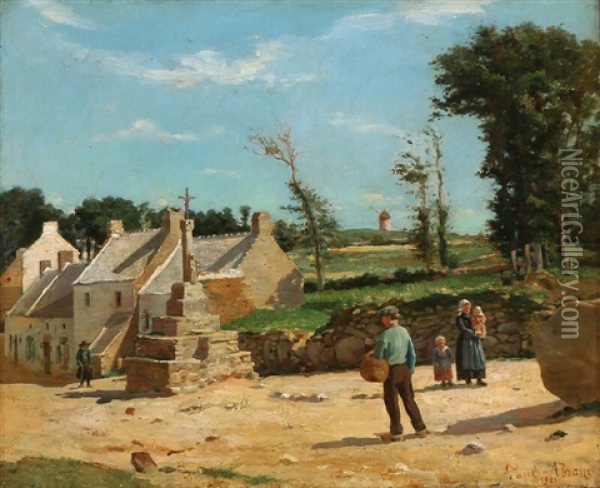 Village Scene From Brittany Oil Painting - Paul Abram