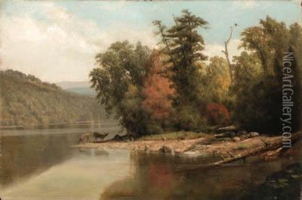 Deer At The River's Edge Oil Painting - Junius Brutus Stearns