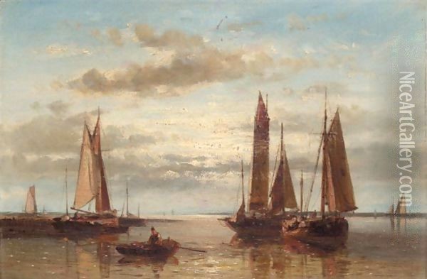 Shipping In A Calm Sea Oil Painting - Abraham Hulk Snr