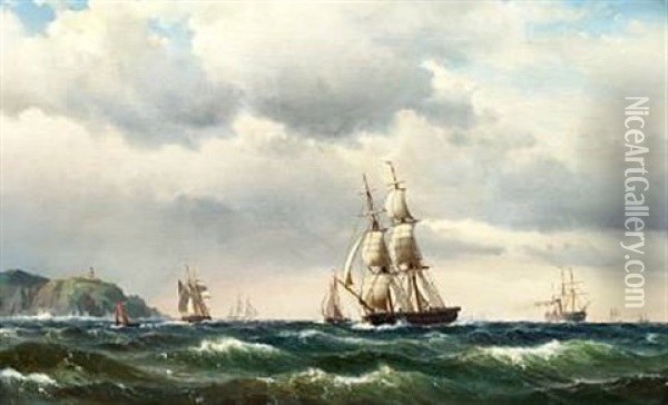 Sailing Ships At Sea Oil Painting - Vilhelm Melbye