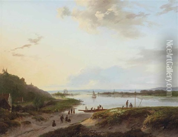 The Arrival Of The Ferry Oil Painting - Marinus Adrianus Koekkoek