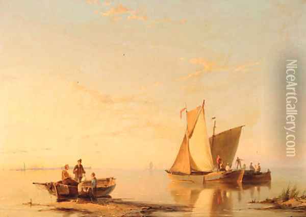 Dutch fishing boats on the Maas Oil Painting - Pieter Christiaan Cornelis Dommersen
