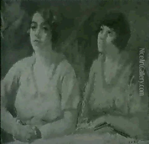 Jeunes Femmes Attablees Oil Painting - Elie Anatole Pavil
