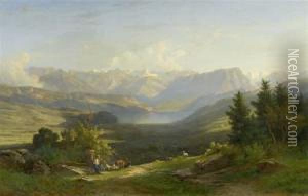 View From The Sonnenberg In Kriens Looking Towards Stansstad And Engelbergertal Oil Painting - Jakob Joseph Zelger