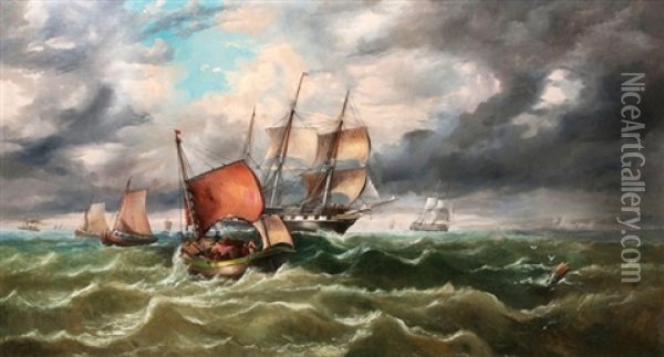 Schiffsverkehr Vor Der Kuste Von Dover Oil Painting - George William Crawford Chambers