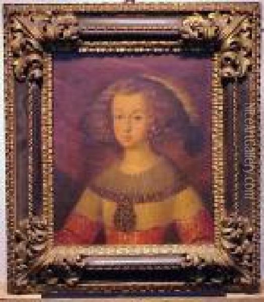 Portrait Of The Infanta Maria Theresa Oil Painting - Diego Rodriguez de Silva y Velazquez