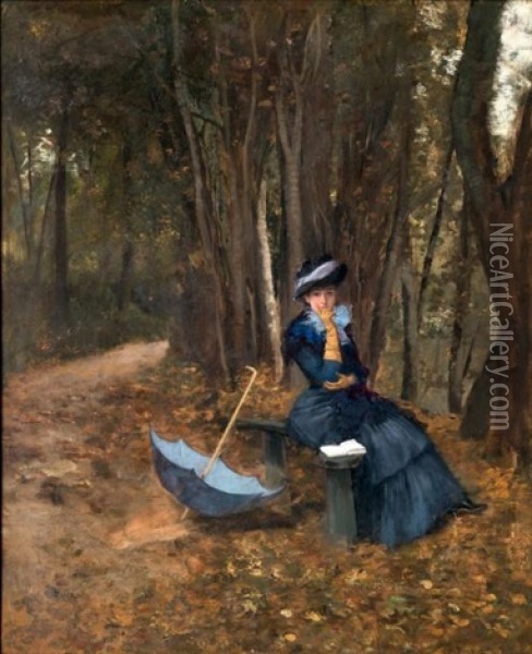 Portrait D'une Jeune Femme A L'ombrelle Oil Painting - Ernest-Ange Duez
