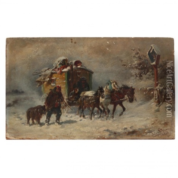 Circus Wagon In Winter Oil Painting - Fritz Ritter von Venne