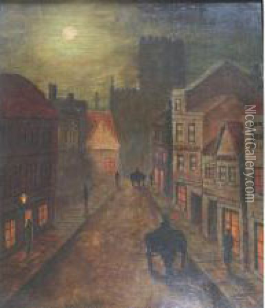 Street Scenes By Moonlight Oil Painting - Wilfred Jenkins