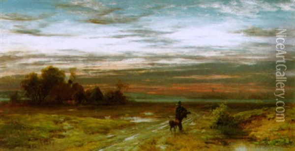 Aufbruch Zur Jagd Im Morgengrauen Oil Painting - Eduard Schleich the Younger