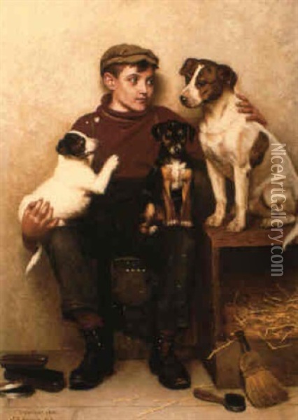His Three Companions Oil Painting - John George Brown