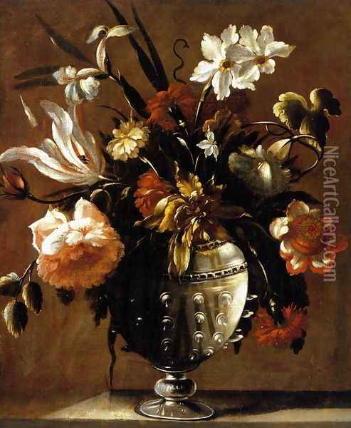 Vase of Flowers c. 1650 Oil Painting - Diego Valentin Diaz