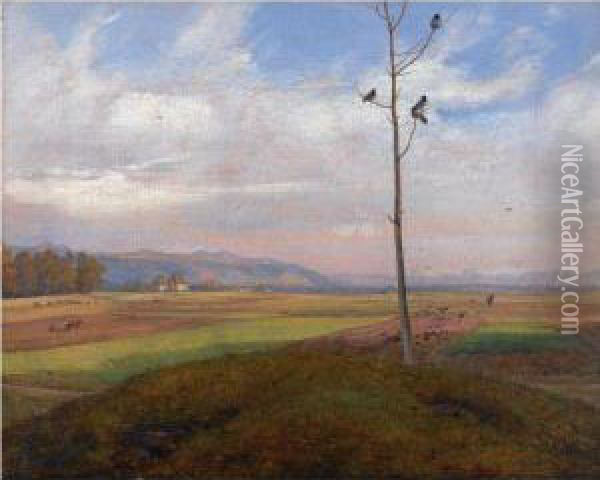 Parti Ved Dresden (view Over Fields Near Dresden) Oil Painting - Johan Christian Clausen Dahl