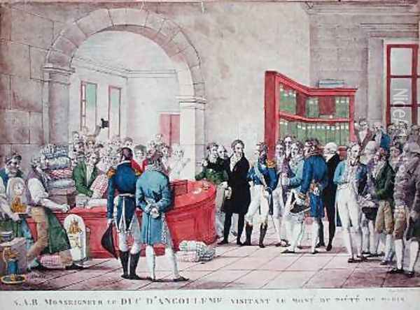 Visit of Louis-Antoine dArtois Duke of Angouleme 1775-1844 to the Mont de Piete in Paris 1820 Oil Painting - Jean Henri Marlet