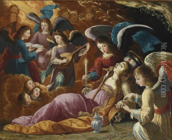 The Penitent Magdalene Comforted By Angels Oil Painting - Josefa de (Obidos) Ayala