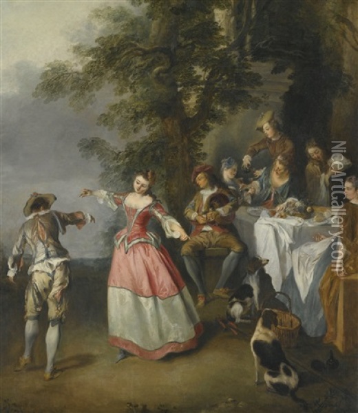 Fete Champetre With A Dancing Couple Oil Painting - Nicolas Lancret