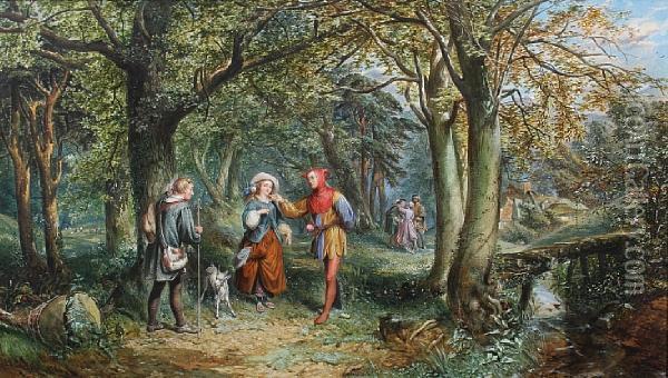 A Scene From 'as You Like It' - Rosalind And Touchstone In The Forest Of Arden Oil Painting - John Edmund Buckley