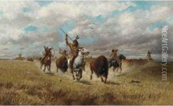Indians Hunting Buffalo Oil Painting - Charles Craig