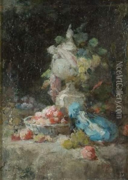 Corbeille De Fruits Et Vase Fleuri Oil Painting - Euphemie,nee Duhanot Muraton