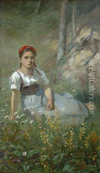 Sitting Girl Oil Painting - Theodor Hilser