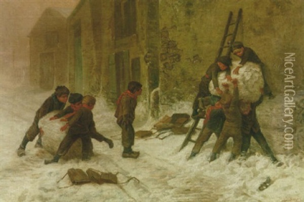 Vinterdag Med Lekande Barn Oil Painting - August Friedrich Albrecht Schenck