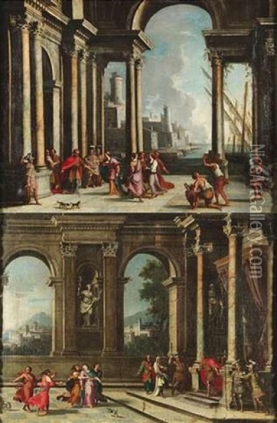 Salomon Empfangt Die Konigin Von Saba (+ Aeneas Weist Dido Zuruck; Pair) Oil Painting - Giovanni Ghisolfi