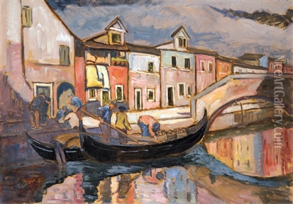 View Of Burano Oil Painting - Erno Tibor