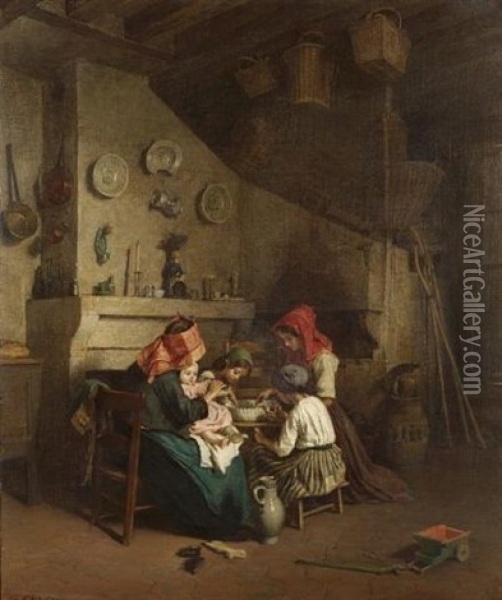 Supper Time Oil Painting - Pierre Edouard Frere
