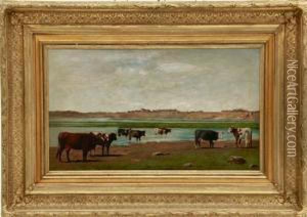 Cows At Pasture Oil Painting - Louis Young