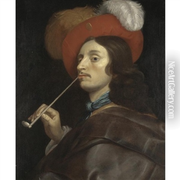 A Cavalier Smoking A Pipe Oil Painting - Theodoor Rombouts