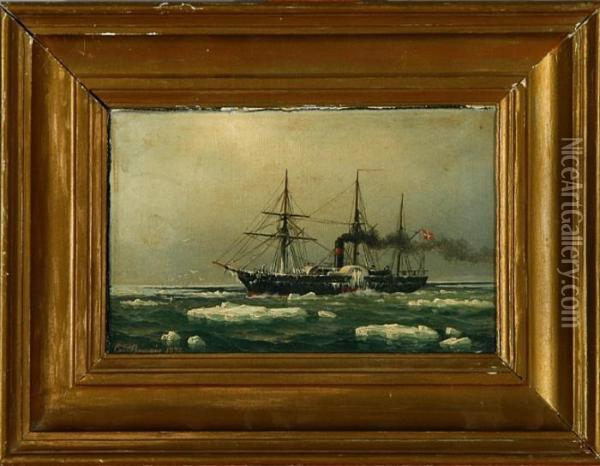 A Steamship In The Great Sound, Denmark Oil Painting - Carl Emil Baagoe